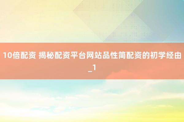 10倍配资 揭秘配资平台网站品性简配资的初学经由_1