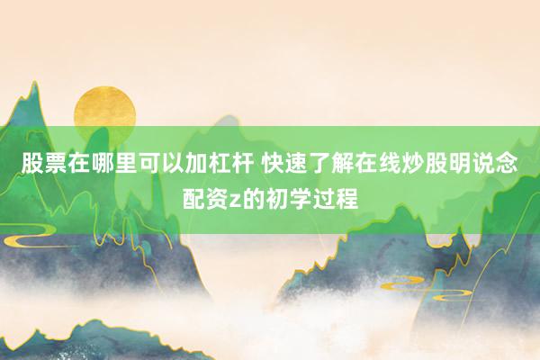 股票在哪里可以加杠杆 快速了解在线炒股明说念配资z的初学过程