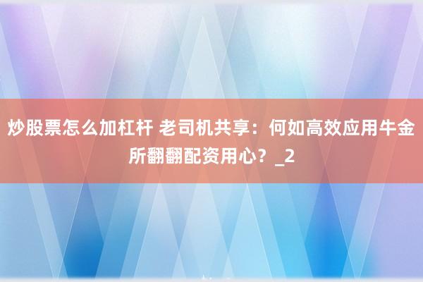 炒股票怎么加杠杆 老司机共享：何如高效应用牛金所翻翻配资用心？_2