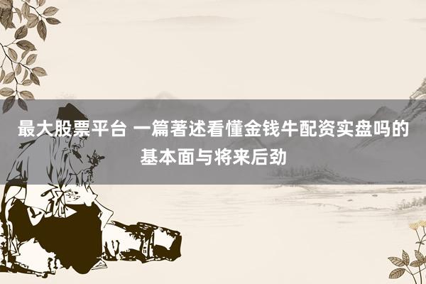 最大股票平台 一篇著述看懂金钱牛配资实盘吗的基本面与将来后劲