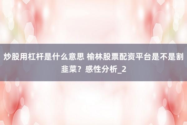炒股用杠杆是什么意思 榆林股票配资平台是不是割韭菜？感性分析_2