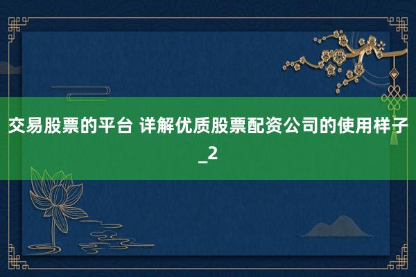 交易股票的平台 详解优质股票配资公司的使用样子_2