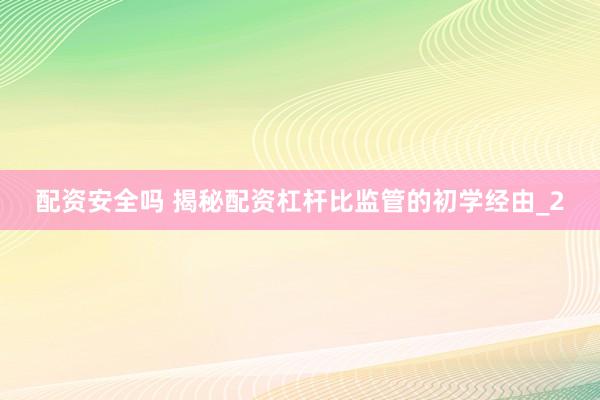 配资安全吗 揭秘配资杠杆比监管的初学经由_2