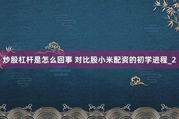 炒股杠杆是怎么回事 对比股小米配资的初学进程_2
