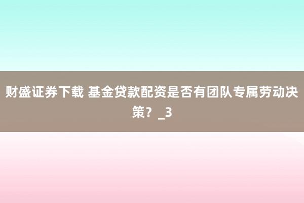 财盛证券下载 基金贷款配资是否有团队专属劳动决策？_3