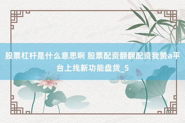 股票杠杆是什么意思啊 股票配资翻翻配资我赞a平台上线新功能盘货_5
