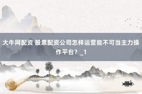大牛网配资 股票配资公司怎样运营能不可当主力操作平台?_1