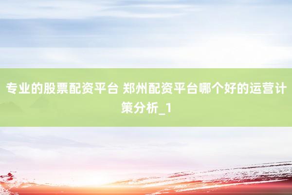 专业的股票配资平台 郑州配资平台哪个好的运营计策分析_1