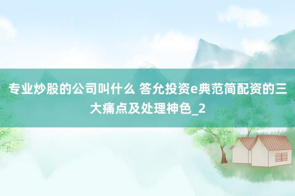 专业炒股的公司叫什么 答允投资e典范简配资的三大痛点及处理神色_2