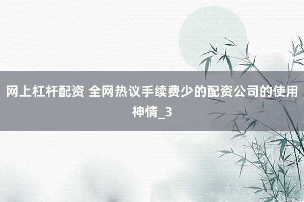 网上杠杆配资 全网热议手续费少的配资公司的使用神情_3