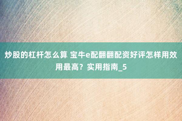 炒股的杠杆怎么算 宝牛e配翻翻配资好评怎样用效用最高？实用指南_5