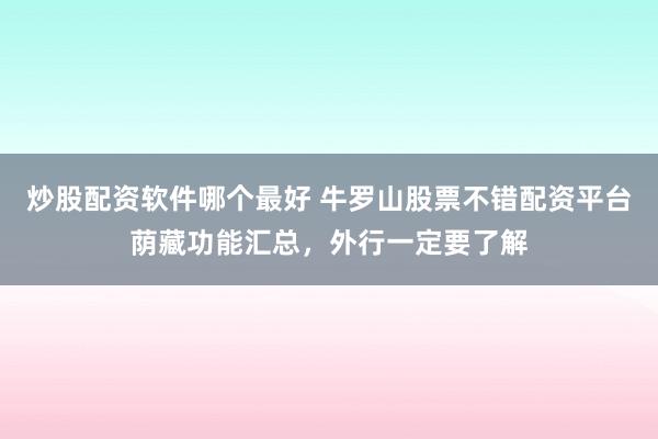 炒股配资软件哪个最好 牛罗山股票不错配资平台荫藏功能汇总，外行一定要了解