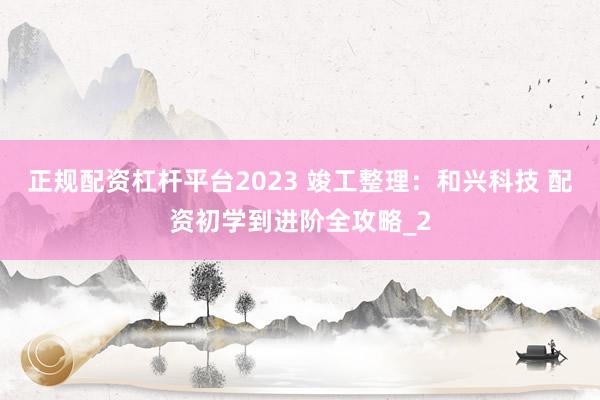 正规配资杠杆平台2023 竣工整理:和兴科技 配资初学到进阶全攻略_2