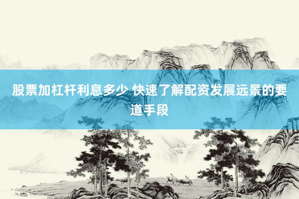 股票加杠杆利息多少 快速了解配资发展远景的要道手段