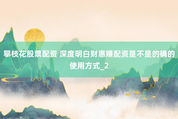 攀枝花股票配资 深度明白财惠赚配资是不是的确的使用方式_2