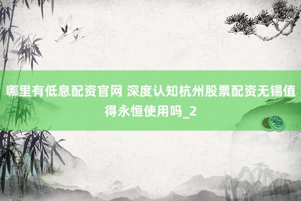 哪里有低息配资官网 深度认知杭州股票配资无锡值得永恒使用吗_2
